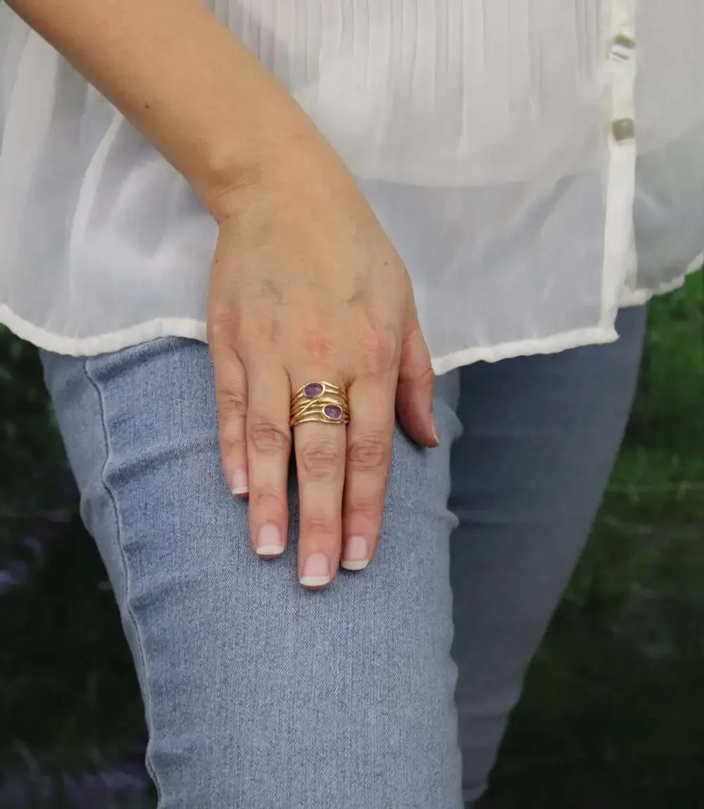 18k Gold Over Sterling Silver Natural Amethyst Ring Size 9 1/4